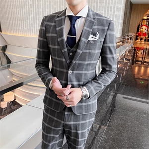 粗线格子三件套男装西服套装礼服修身1012-W2026-P280图片