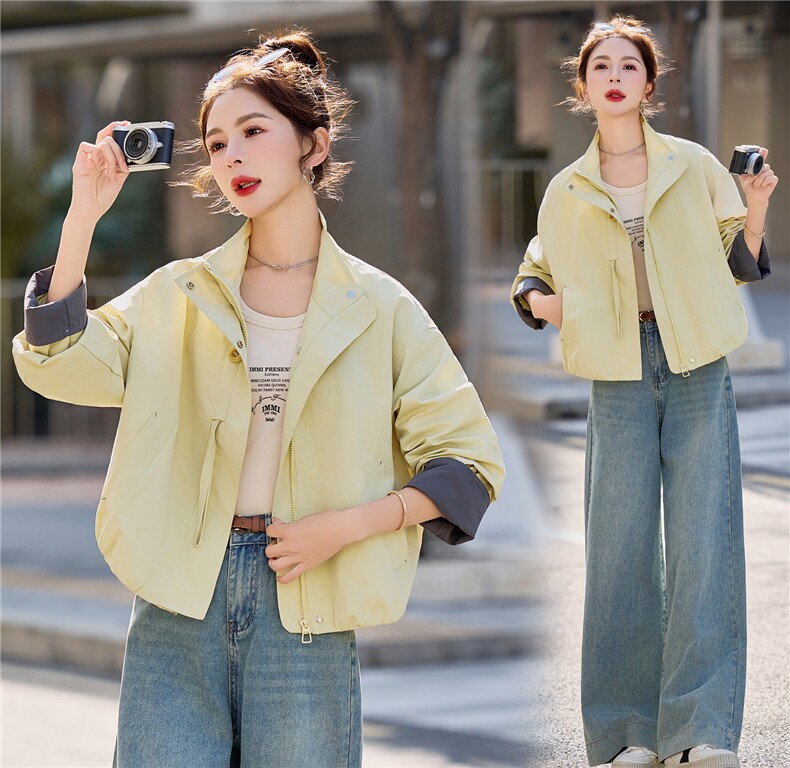 小个子短款外套女2026年春季拉链25-29周岁女士风衣外套夹克，女装短外套，悦祺