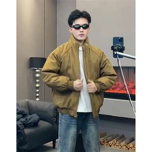 现货美式高街休闲夹克冬季三防立领纯色户外工装加厚棉服外套图片