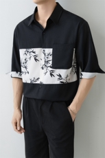 夏男x小伙立领纯色衬衫男休闲宽松风衬衣轻熟风A236-82569-P55，男装衬衫，电商A236