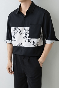夏男x小伙立领纯色衬衫男休闲宽松风衬衣轻熟风A236-82569-P55图片
