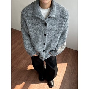 慵懒风单排扣高领开衫毛衣男女加厚宽松针织衫外套B289-J712-P68图片