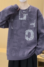 字母满印圆领卫衣男秋季美式复古hiphop潮牌宽松休闲潮流套头衣服，男装卫衣，星座1107-1