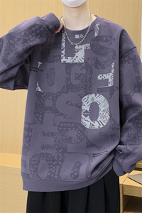 字母满印圆领卫衣男秋季美式复古hiphop潮牌宽松休闲潮流套头衣服图片