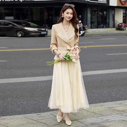 现货2026春装新款时尚气质潮流女小外套蕾丝半裙套装通用两件套，女装套装/套裙，奋斗女王