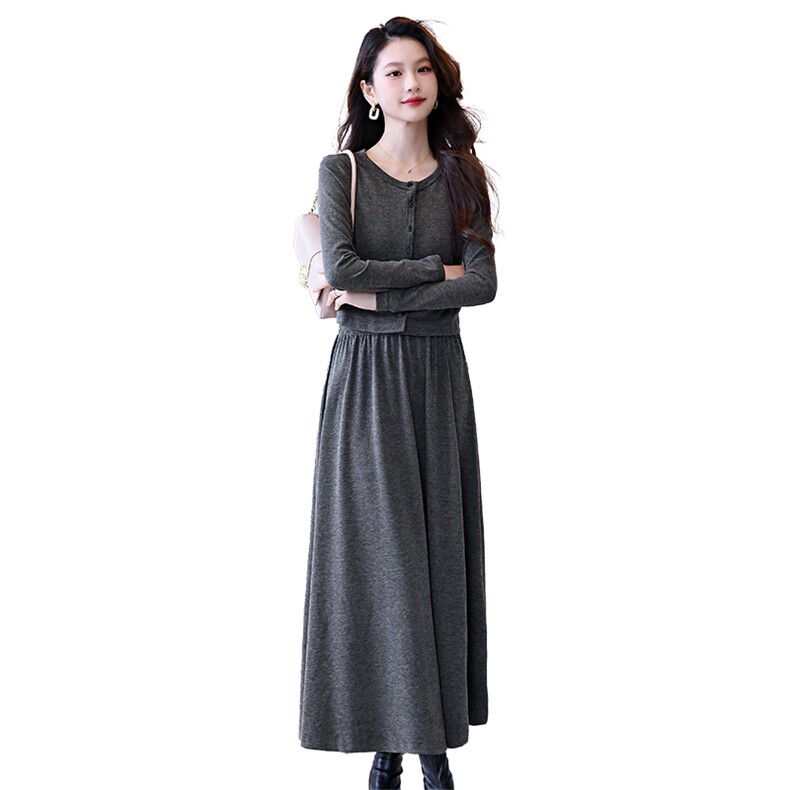 灰色韩剧女主穿搭三件套2025秋季新款显瘦针织开衫百搭吊带半身裙,女装套装/套裙,艾贝斯