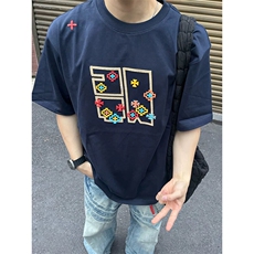 万针全刺绣工艺高品质260克双纱纯棉美式高街短袖T恤特P33，男装T恤，电商A486