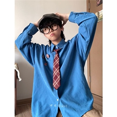 潮流复古港风领带衬衫男女潮牌设计感休闲宽松长袖衬衣LS7023P43，男装衬衫，星座1013-5