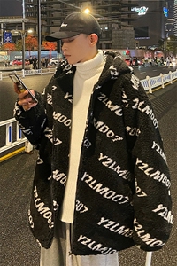 1港风定制LOGO羊羔毛棉衣大码M-5XL连帽棉衣外套男78710P105控148图片