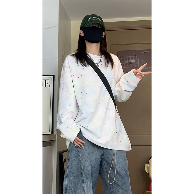 美式重磅扎染满天星长袖T恤男女同款潮高街宽松卫衣W4680-特价P50图片