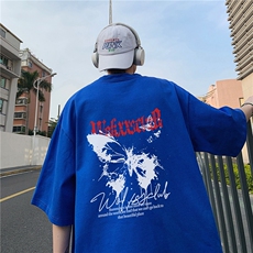 高品质220足克抖音蝴蝶印花短袖T恤男大码体恤A426-1-WT337，男装T恤，电商A426-1(原A430-1)