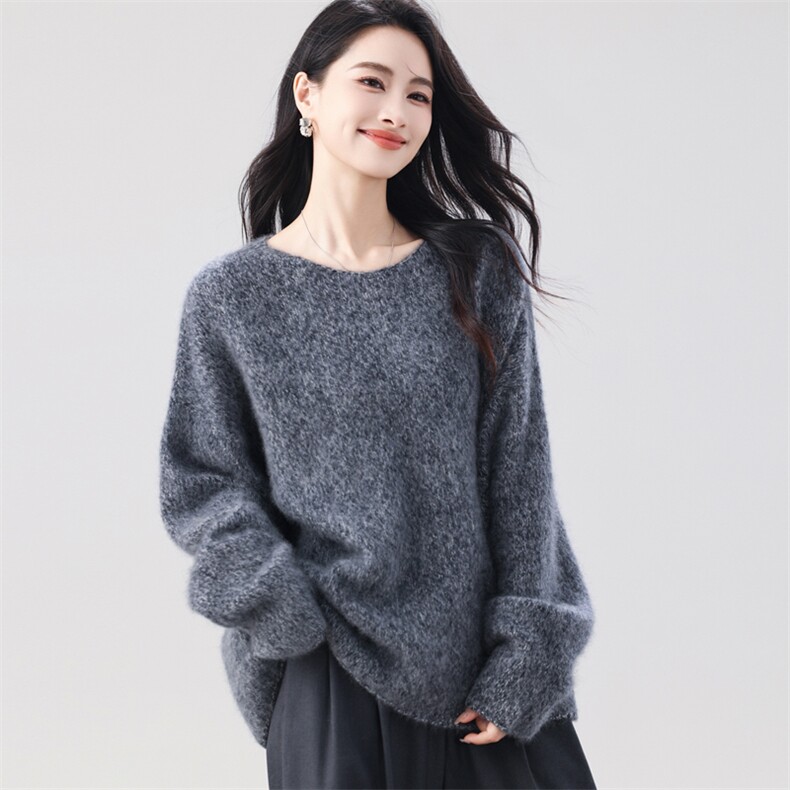 2025年秋季常规时尚百搭通勤简约休闲卷边圆领，女装羊毛衫，昭美羊绒