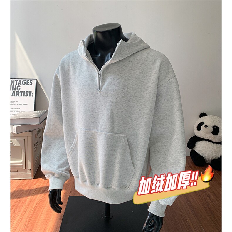 加绒奥粒绒连帽卫衣重磅无帽绳500克拉链硬挺外套男 RH5305JR-P59图片