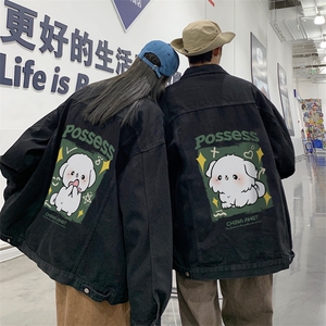 2025春季港风大码不一样印花情侣牛仔夹克外套男JK565-P6588图片
