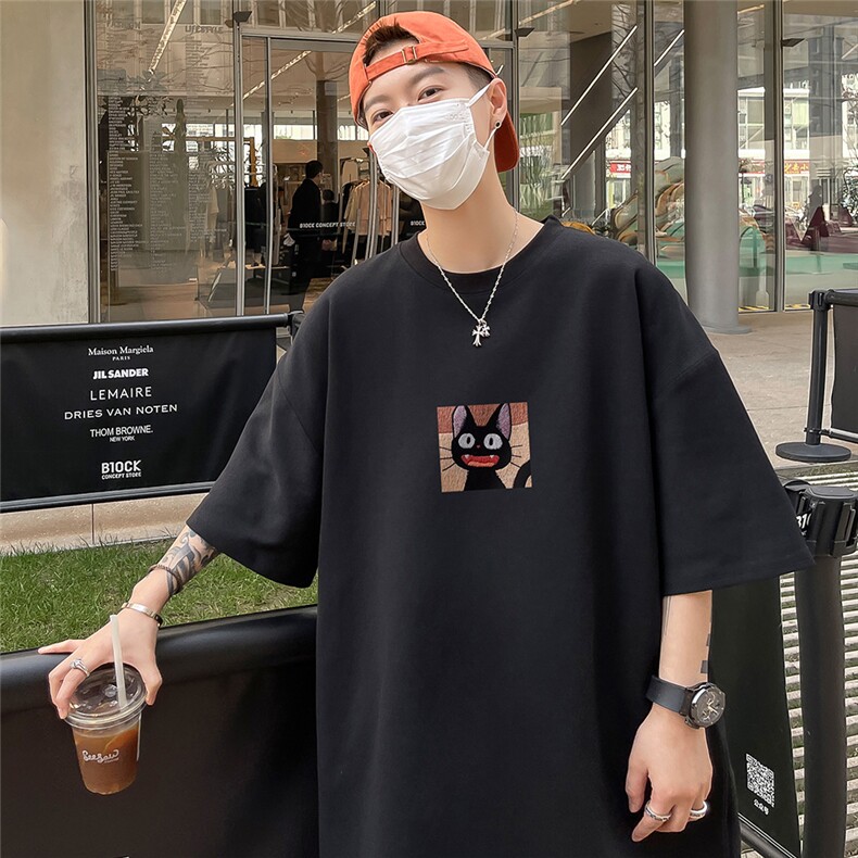 港风夏季圆领印花纯棉百搭时尚潮流宽松短袖T恤T6087P25控38,男装T恤,电商A268A