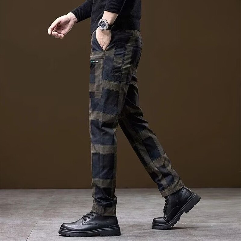 秋季新款男士休闲裤宽松百搭提花直筒裤潮流时尚九分格子裤子男，男装休闲裤，星座506A