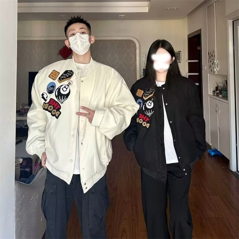 网红同款美式街头徽章字母刺绣棒球服外套男女宽松加厚高街夹克,男装夹克,四季星座505