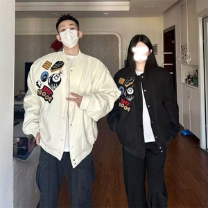 网红同款美式街头徽章字母刺绣棒球服外套男女宽松加厚高街夹克