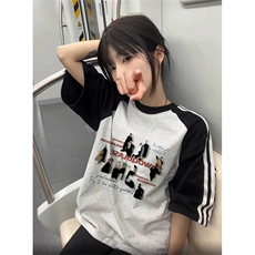 黑袖拼白灰