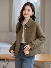 现货!2025年冬季休闲加厚立小方格加厚女外套，女装棉衣/棉服，依恋蒂丝