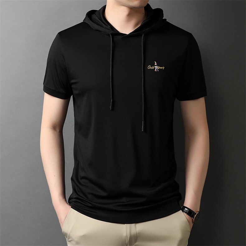 QLM88150夏季男士冰丝连帽短袖t恤青年休闲纯色潮流体恤P66,男装T恤,电商B360