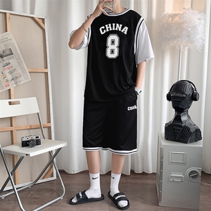 篮球服套装男港风潮流字母印花2023夏季新款T恤短袖短裤W2451-P35图片