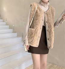 皮毛一体马甲，女装马甲，吉之红