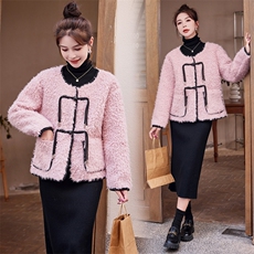 新款女装秋冬季加厚保暖仿羊羔毛外套短款宽松显瘦颗粒绒上衣，女装羊羔毛/颗粒绒，韩蜜菓