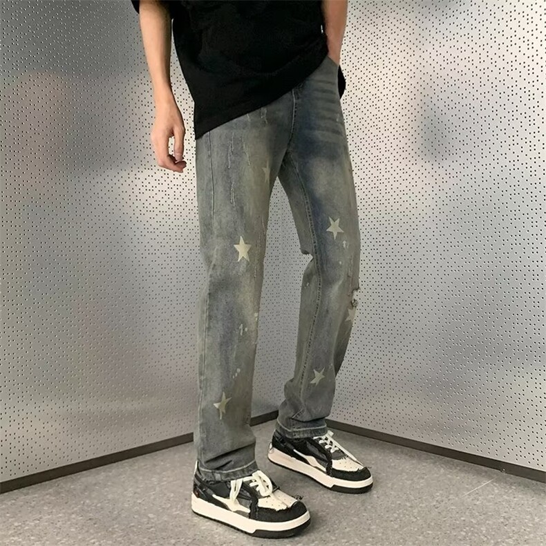 美式vibe裤子高街水洗牛仔裤男设计感小众拉链裤N756P58,男装牛仔裤,星座1116-2