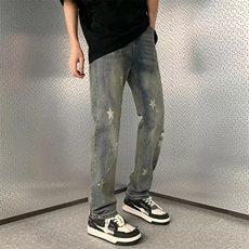 美式vibe裤子高街水洗牛仔裤男设计感小众拉链裤N756P58，男装牛仔裤，星座1116-2