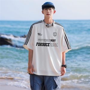 夏季新款潮流宽松圆领撞色色插肩织带短袖男 DT6561 P35控48图片