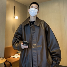A812-P66皮衣外套男款秋季美式潮牌翻领宽松pu皮拼接机车服夹克，男装夹克，星座512-6