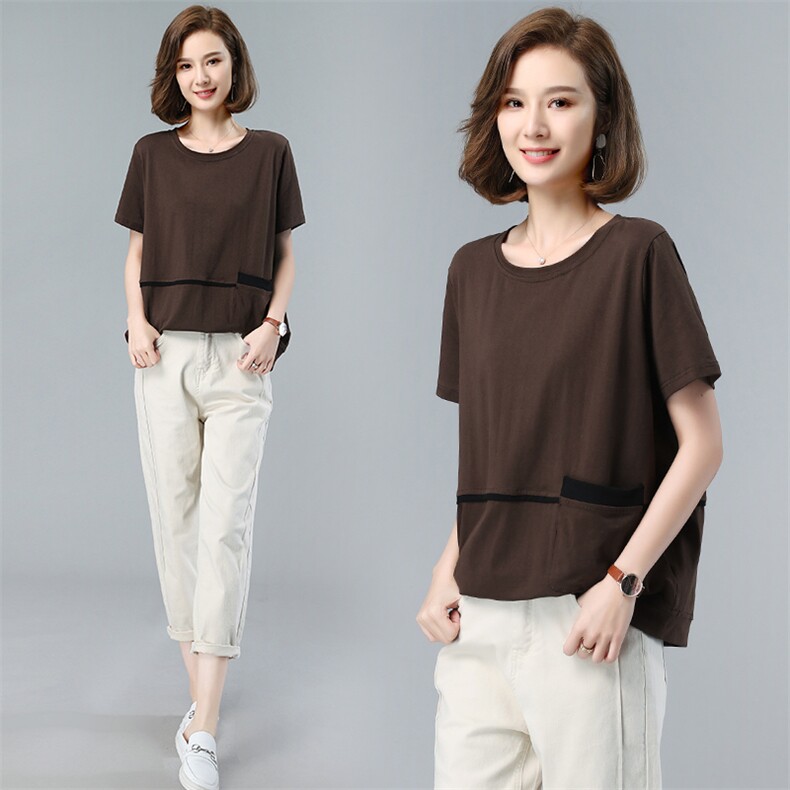 2021夏季新款T恤圆领上衣宽松休闲气质打底衫女，女装T恤，依恋蒂丝