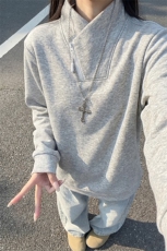 加厚加绒立领斜半拉链卫衣冬季复古打底衫男女D54167-TP35不，男装T恤，电商A102