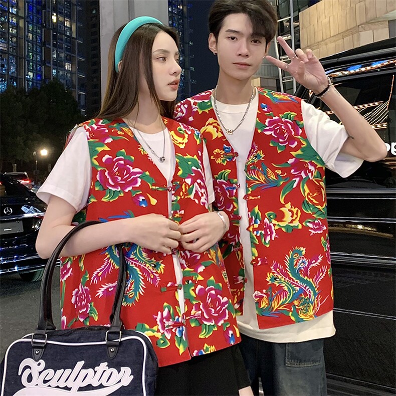 MJ02情侣东北大花盘扣风马甲外套团队服喜庆婚礼男女背心坎肩,男装背心/马甲,星座115A(原星座507）