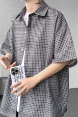 8XL-M短袖衬衫男夏宽松慵懒风痞帅条纹格子衫半袖外套DC28005P40，男装衬衫，电商B312