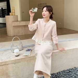 -2026年春季纯色拼接花边休闲时尚小香风两件套套装外套女图片
