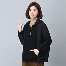 时尚拼接连帽加厚棉衣女冬季新款宽松显瘦保暖外套，女装棉衣/棉服，叶笙衣