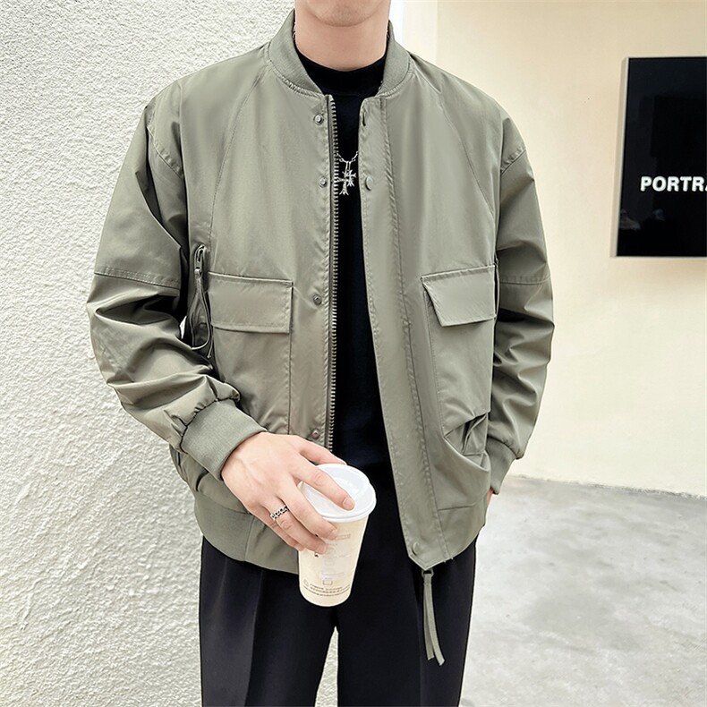 社会小伙秋季新款工装休闲轻熟风夹克时尚棒球领外套男 JK123-P95图片