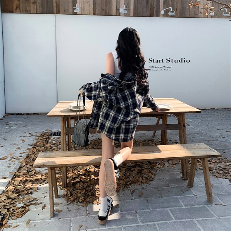特批P30无差价2025春港风格子翻领长袖衬衫男女中性时尚衬衣C5450,男装衬衫,电商A001
