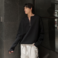 重磅设计感小众长袖T恤男秋季拉链宽松卫衣男A210A-WY06-P38，男装T恤，电商A210A
