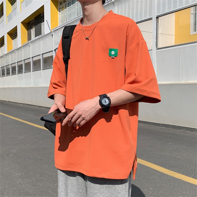 凹凸格绣标开叉短袖t恤男女同款021P35,男装T恤,电商A309