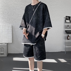 TZ775-特P50控88新款撞色拼接假2件套装短袖短裤T恤大码百搭，男装休闲套装，电商A059