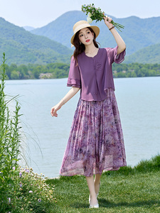 妈妈秋装2024新款中年t人连衣裙中老年女夏季洋气减龄裙图片