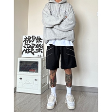 B221美式ins高街暗黑小众拉链宽松五分裤短裤LK23061-P50控68，男装休闲裤，电商B221