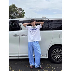 韩版小众垂感蓝色条纹休闲裤速干冰丝慵懒风宽松直筒长裤XXW18，男装休闲裤，星座208-5