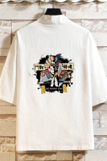 HF59016-P40风汉服男开衫外套七分袖道袍砖墙挂拍，男装民族服装，电商A040A