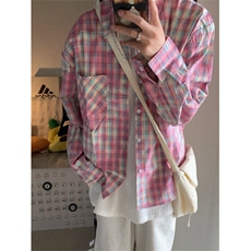 美式潮牌扎染格子防晒长袖衬衫男宽松休闲潮流百搭外套MS111-p45，男装防晒衣，星座1008