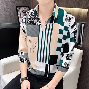 男士七分袖印花卫衣个性t恤潮牌男装上衣男春秋装打底衫图片