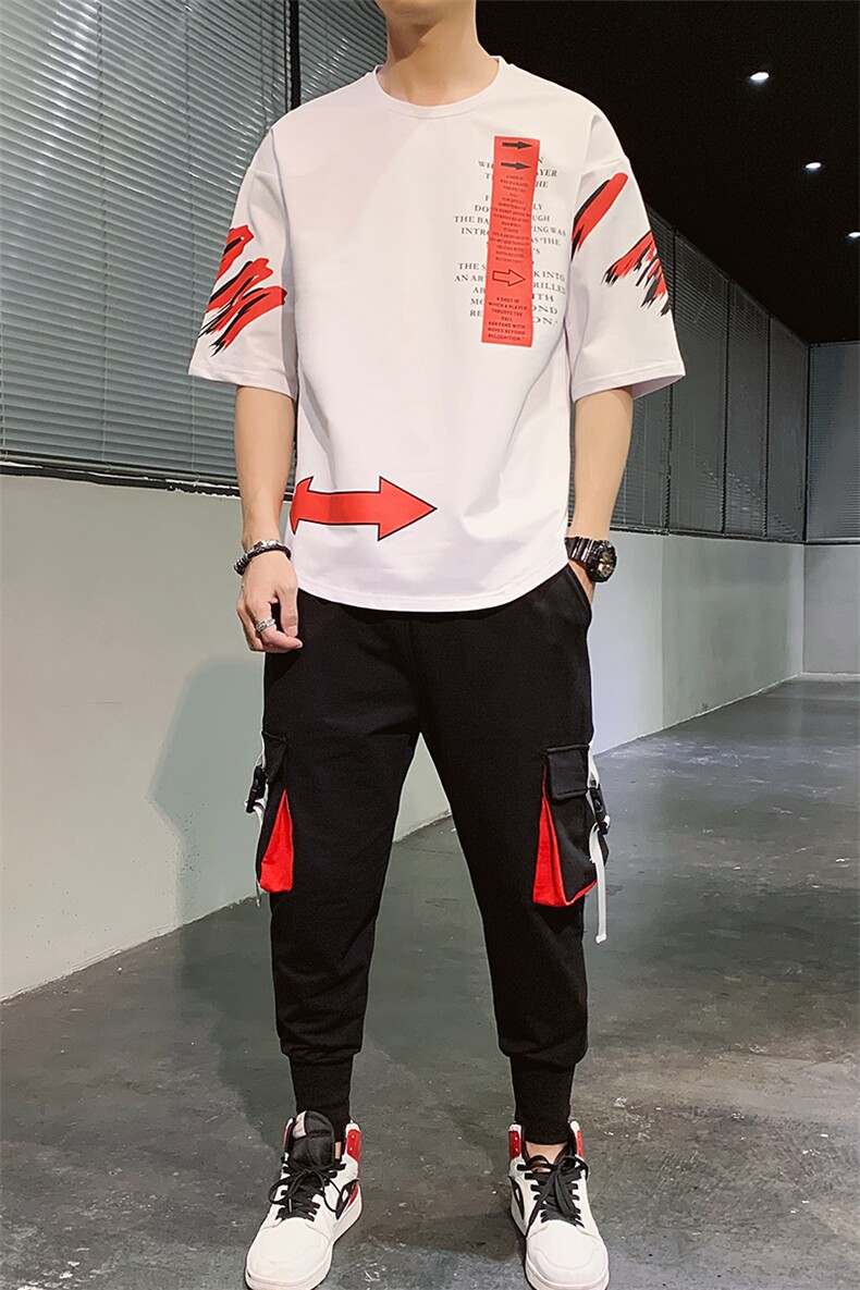 夏季新款短袖T恤套装运动休闲宽松潮流两件套男装F168P75,男装休闲套装,电商A086